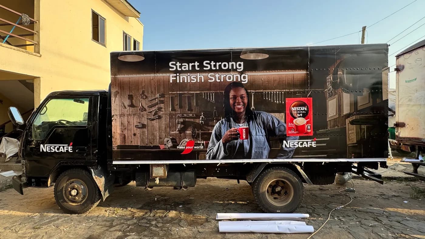 Nescafé vehicle branding wrap on delivery truck